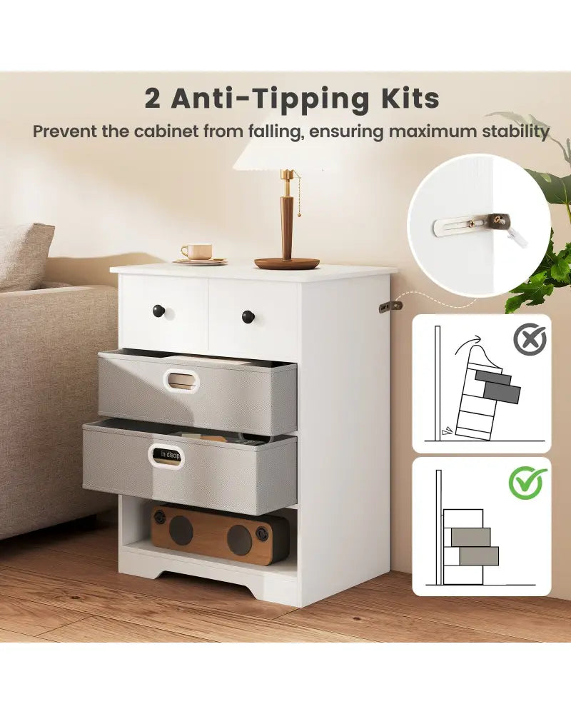 4-Drawer Dresser Modern Chest Storage Organizer with Open Shelves-White - White - Cabinets & Chests