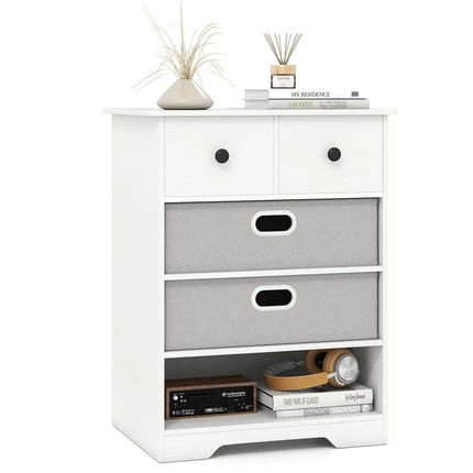 4-Drawer Dresser Modern Chest Storage Organizer with Open Shelves-White Costway