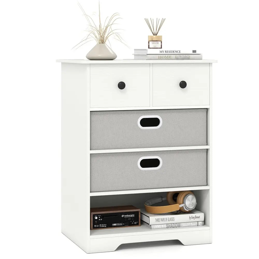 4-Drawer Dresser Modern Chest Storage Organizer with Open Shelves-White Costway