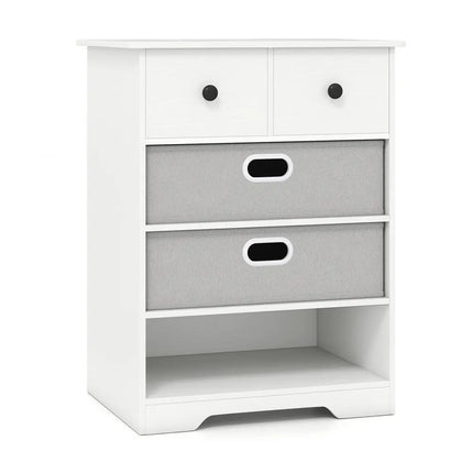 4-Drawer Dresser Modern Chest Storage Organizer with Open Shelves-White Costway