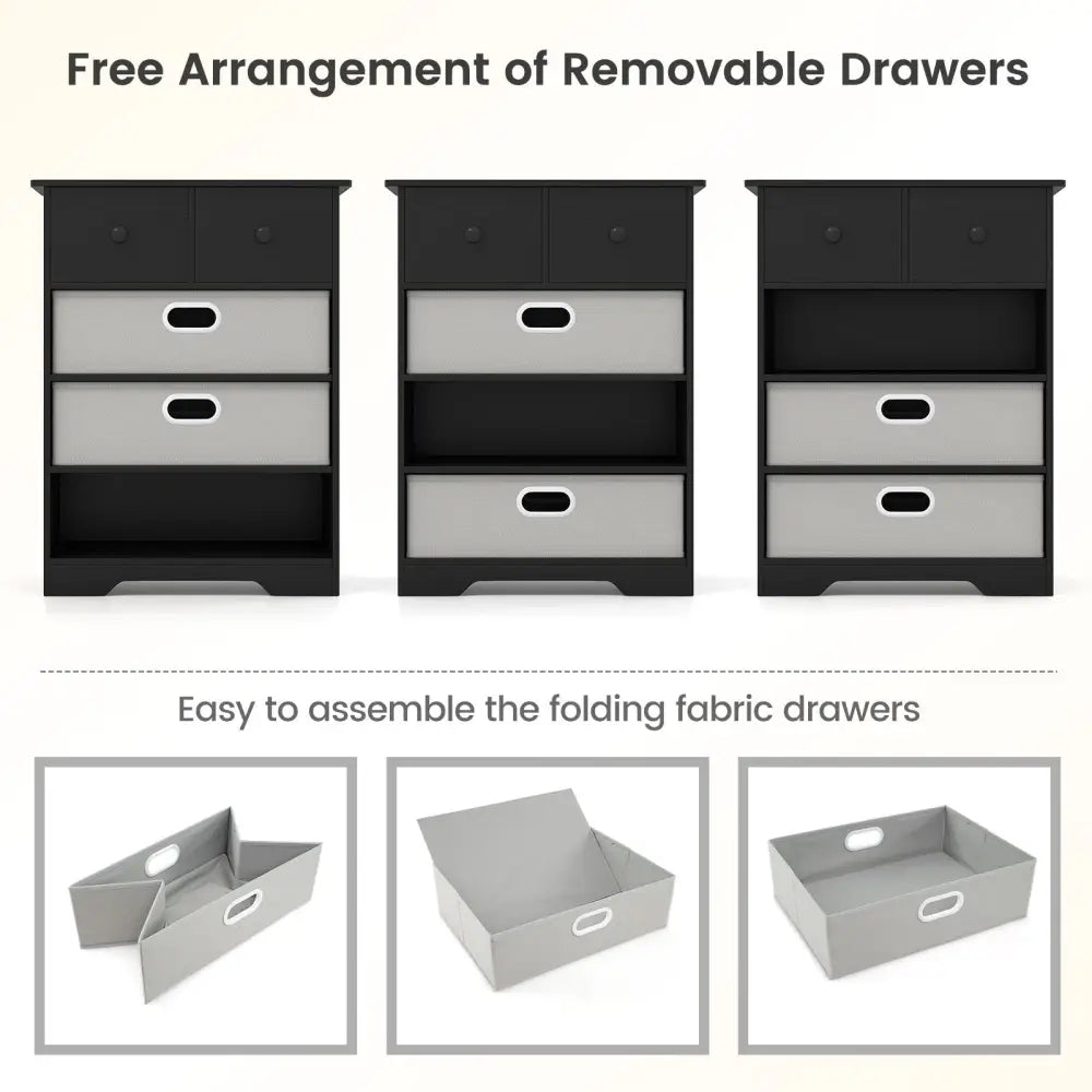 4-Drawer Dresser Modern Chest Storage Organizer with Open Shelves-Black Costway