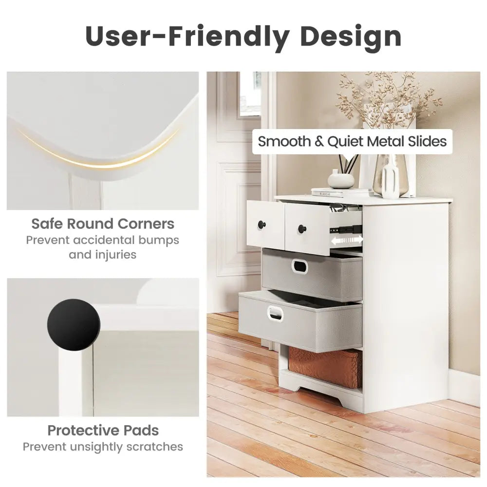 4-Drawer Dresser Modern Chest Storage Organizer with Open Shelves-White Costway