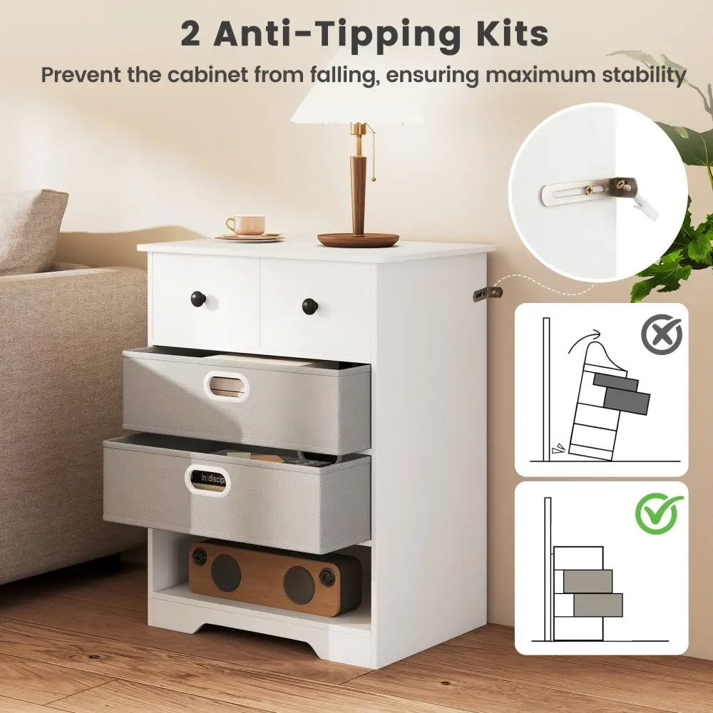4-Drawer Dresser Modern Chest Storage Organizer with Open Shelves-White Costway