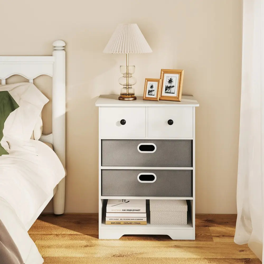 4-Drawer Dresser Modern Chest Storage Organizer with Open Shelves-White Costway