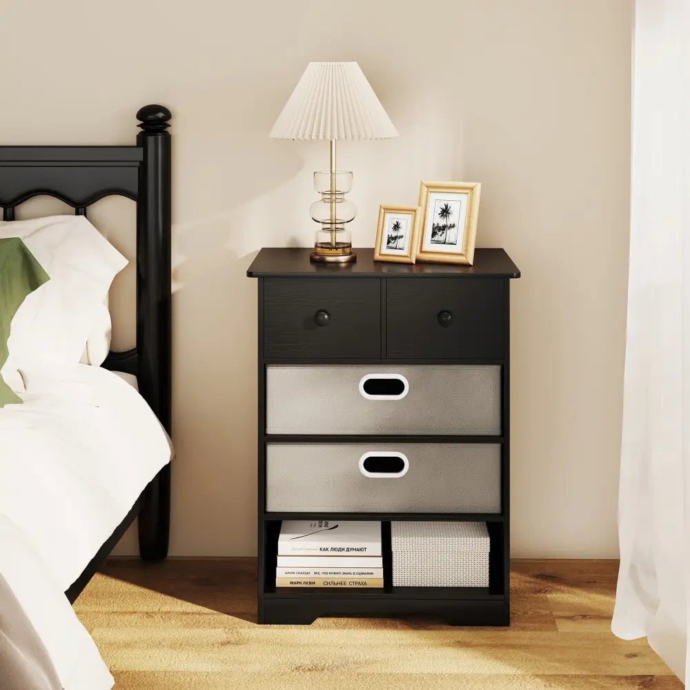 4-Drawer Dresser Modern Chest Storage Organizer with Open Shelves-Black Costway