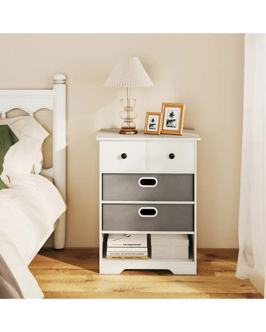 4-Drawer Dresser Modern Chest Storage Organizer with Open Shelves-White - White - Cabinets & Chests