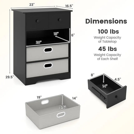 4-Drawer Dresser Modern Chest Storage Organizer with Open Shelves-Black Costway