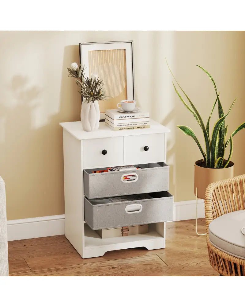 4-Drawer Dresser Modern Chest Storage Organizer with Open Shelves-White - White - Cabinets & Chests