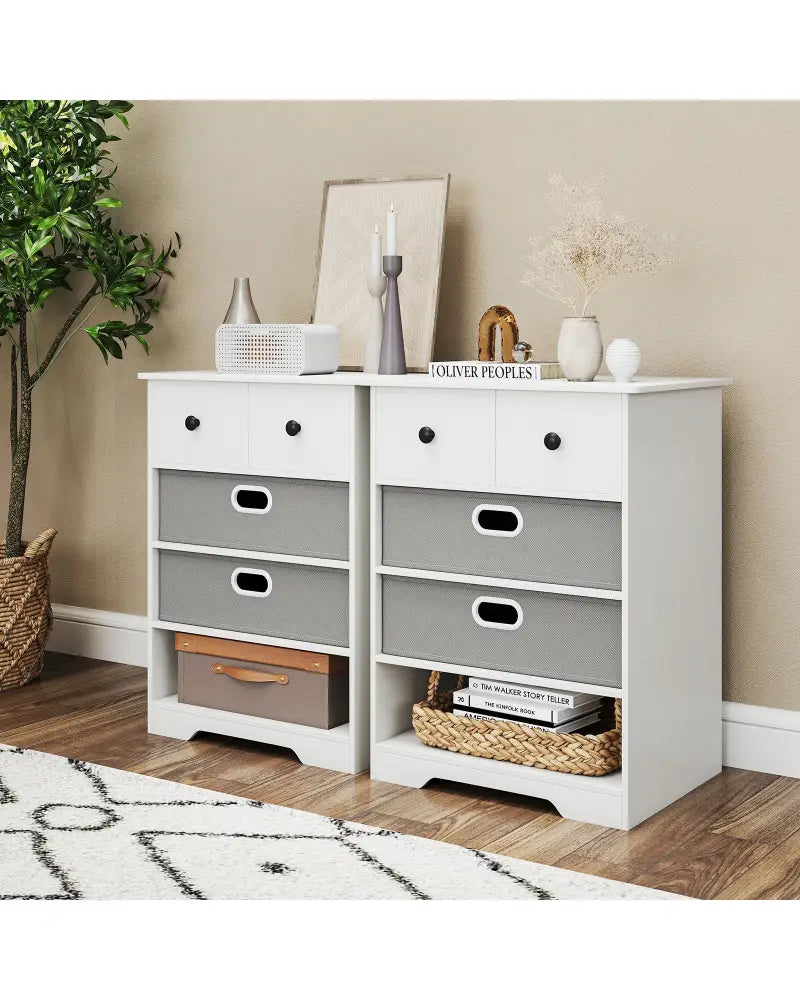 4-Drawer Dresser Modern Chest Storage Organizer with Open Shelves-White - White - Cabinets & Chests