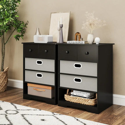 4-Drawer Dresser Modern Chest Storage Organizer with Open Shelves-Black Costway