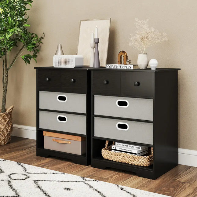 4-Drawer Dresser Modern Chest Storage Organizer with Open Shelves-Black Costway