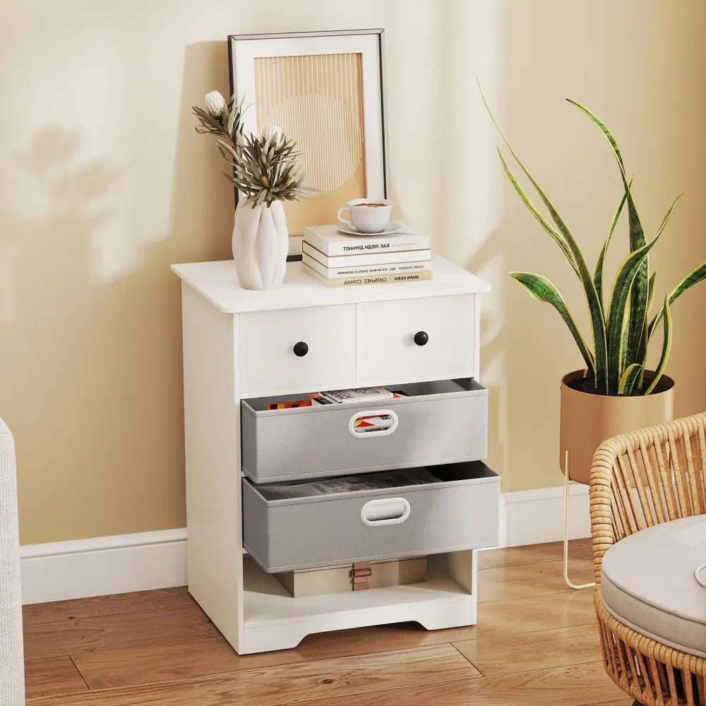 4-Drawer Dresser Modern Chest Storage Organizer with Open Shelves-White Costway