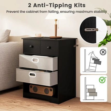 4-Drawer Dresser Modern Chest Storage Organizer with Open Shelves-Black Costway