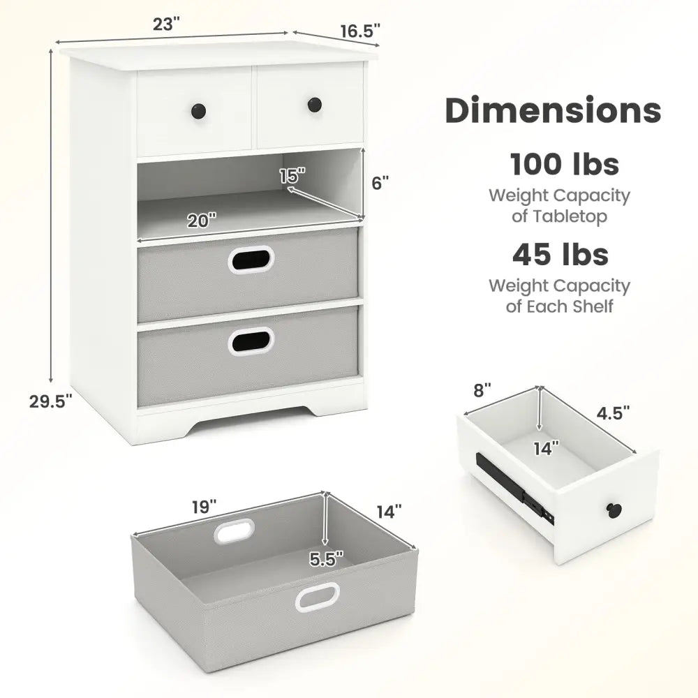 4-Drawer Dresser Modern Chest Storage Organizer with Open Shelves-White Costway