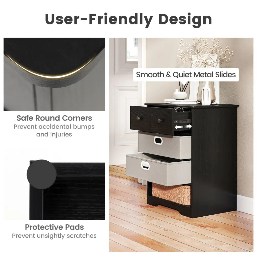 4-Drawer Dresser Modern Chest Storage Organizer with Open Shelves-Black Costway