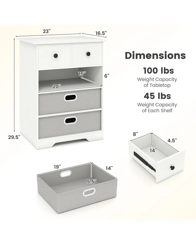 4-Drawer Dresser Modern Chest Storage Organizer with Open Shelves-White - White - Cabinets & Chests