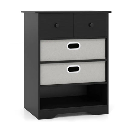 4-Drawer Dresser Modern Chest Storage Organizer with Open Shelves-Black Costway