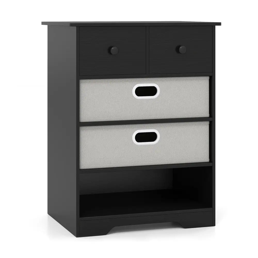 4-Drawer Dresser Modern Chest Storage Organizer with Open Shelves-Black Costway