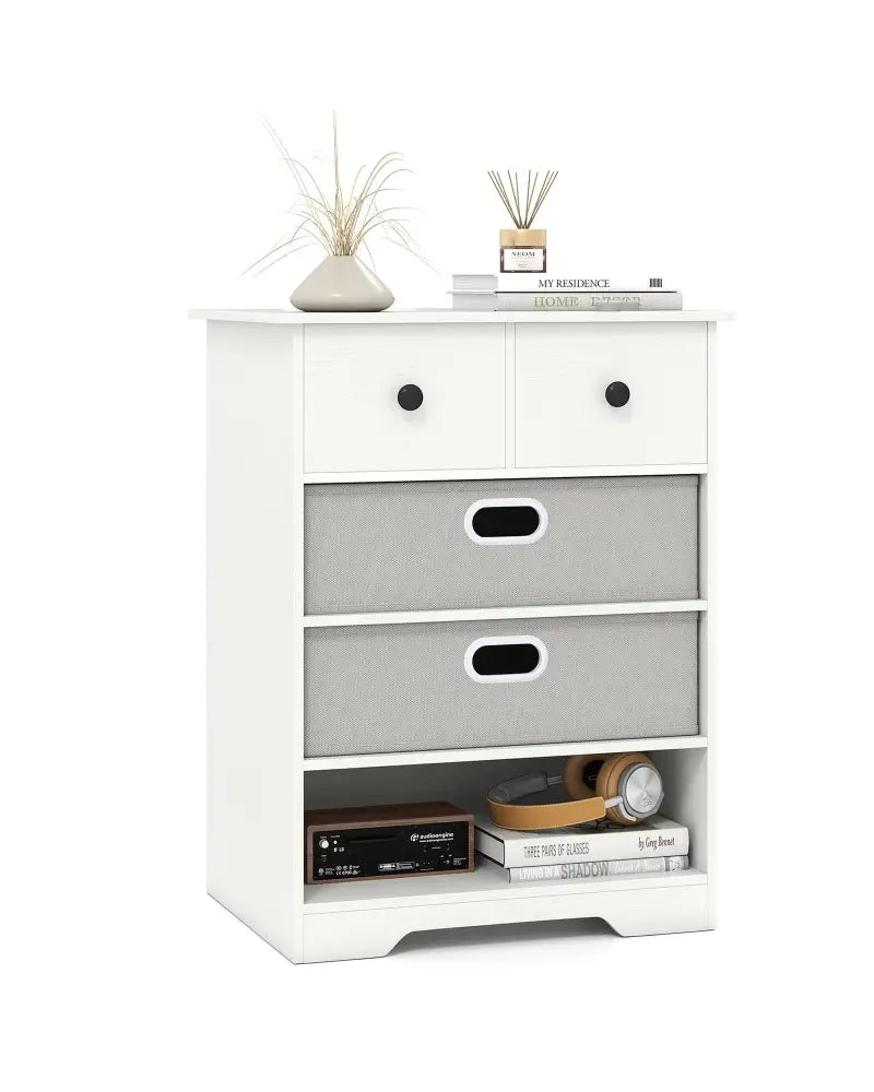 4-Drawer Dresser Modern Chest Storage Organizer with Open Shelves-White - White - Cabinets & Chests