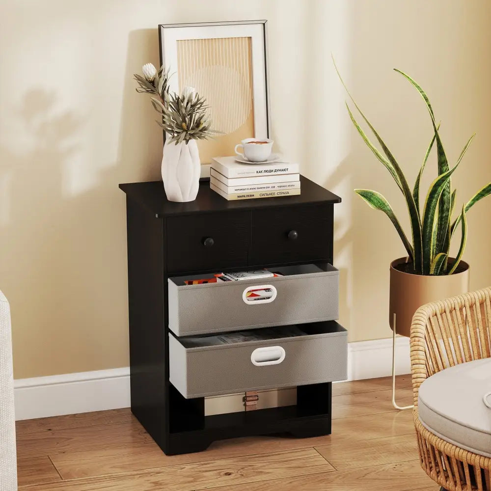 4-Drawer Dresser Modern Chest Storage Organizer with Open Shelves-Black Costway