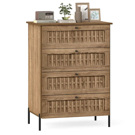 4-Drawer Dresser with Interlocking Mechanism and Metal Legs for Bedroom-Oak Costway