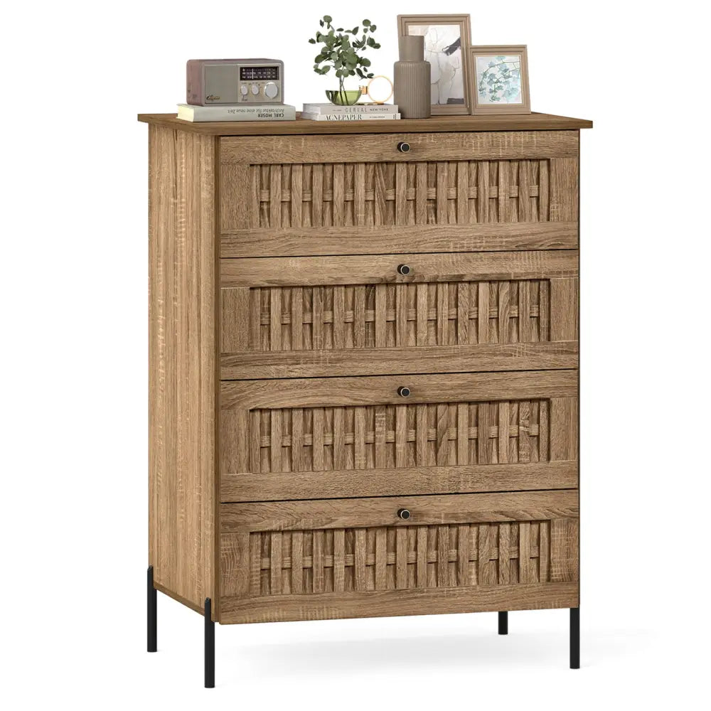 4-Drawer Dresser with Interlocking Mechanism and Metal Legs for Bedroom-Oak - Oak - Dressers & Chests