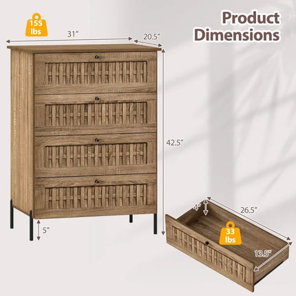 4-Drawer Dresser with Interlocking Mechanism and Metal Legs for Bedroom-Oak Costway