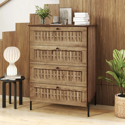 4-Drawer Dresser with Interlocking Mechanism and Metal Legs for Bedroom-Oak Costway