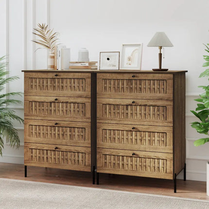 4-Drawer Dresser with Interlocking Mechanism and Metal Legs for Bedroom-Oak Costway