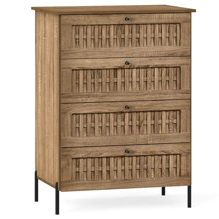 4-Drawer Dresser with Interlocking Mechanism and Metal Legs for Bedroom-Oak Costway
