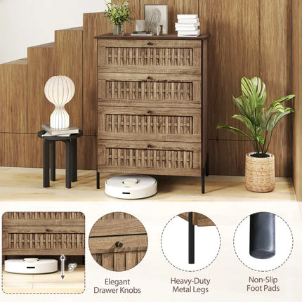 4-Drawer Dresser with Interlocking Mechanism and Metal Legs for Bedroom-Oak Costway