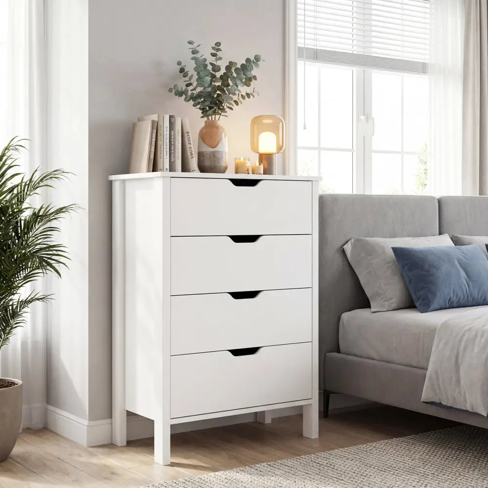 4-Drawer Dresser Wooden Nightstand with Anti-Tipping Kits-White - White - Dressers & Chests