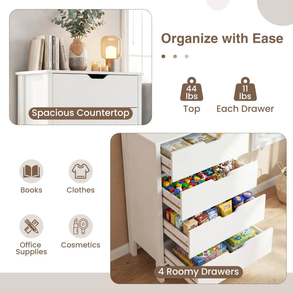 4-Drawer Dresser Wooden Nightstand with Anti-Tipping Kits-White - White - Dressers & Chests