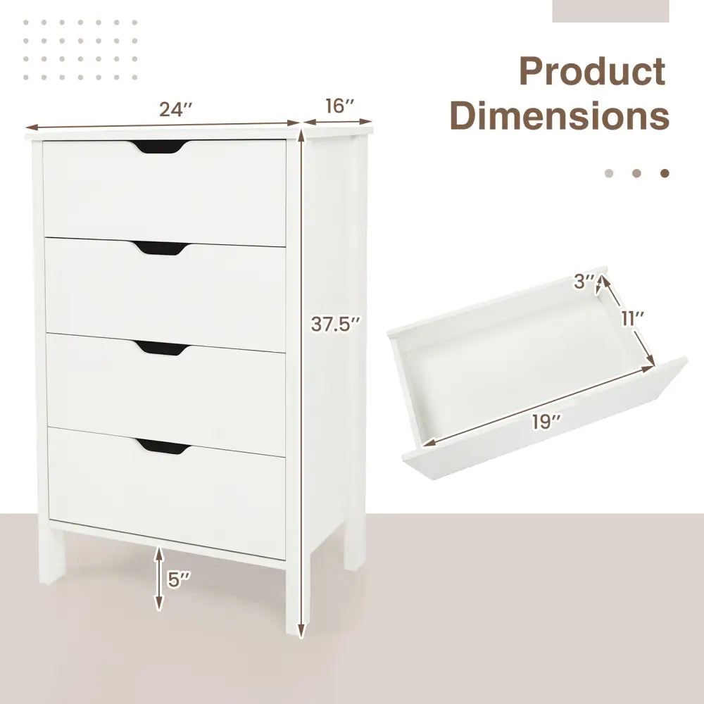 4-Drawer Dresser Wooden Nightstand with Anti-Tipping Kits-White - White - Dressers & Chests