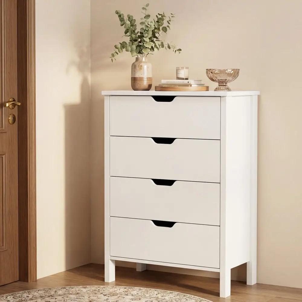 4-Drawer Dresser Wooden Nightstand with Anti-Tipping Kits-White - White - Dressers & Chests