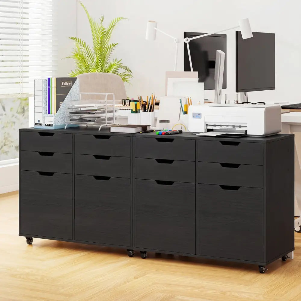 4 Drawer File Cabinet with Wheels for Home Office Organization-Black - Black - File Cabinets