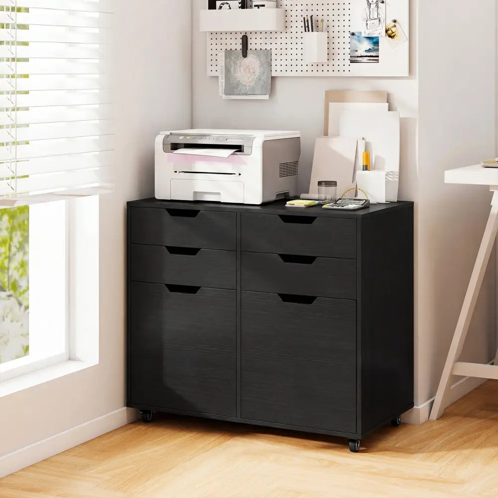 4 Drawer File Cabinet with Wheels for Home Office Organization-Black - Black - File Cabinets