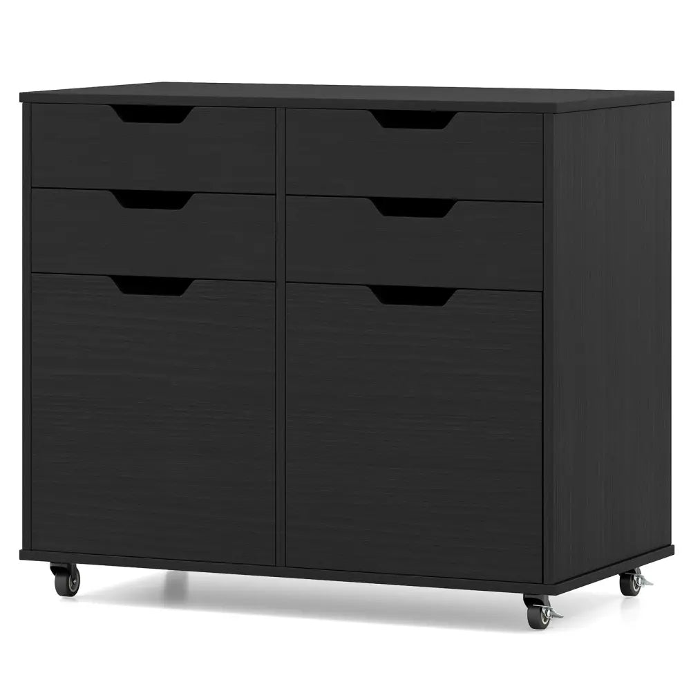 4 Drawer File Cabinet with Wheels for Home Office Organization-Black - Black - File Cabinets