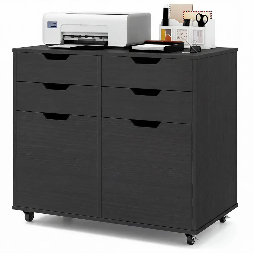 4 Drawer File Cabinet with Wheels for Home Office Organization-Black - Black - File Cabinets