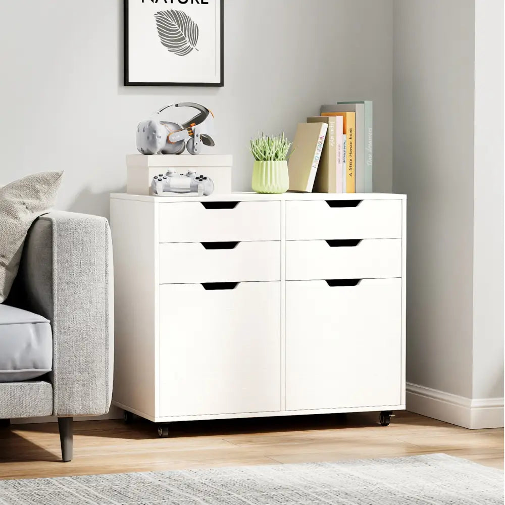 4 Drawer File Cabinet with Wheels for Home Office Organization-White - White - File Cabinets