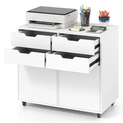 4 Drawer File Cabinet with Wheels for Home Office Organization-White Costway