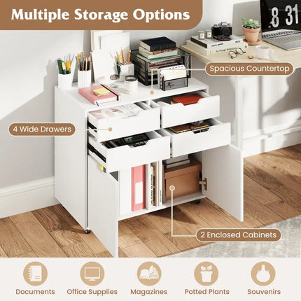 4 Drawer File Cabinet with Wheels for Home Office Organization-White Costway