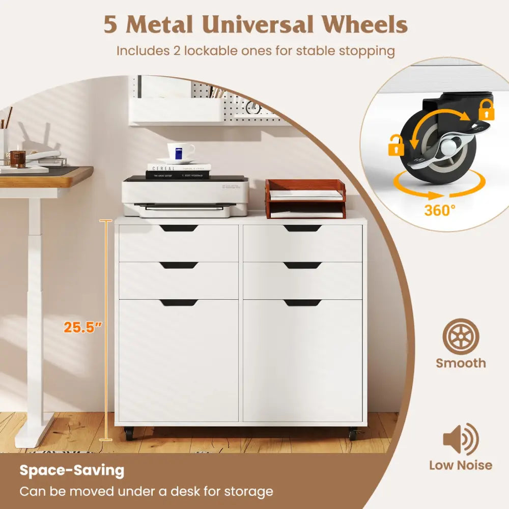 4 Drawer File Cabinet with Wheels for Home Office Organization-White - White - File Cabinets