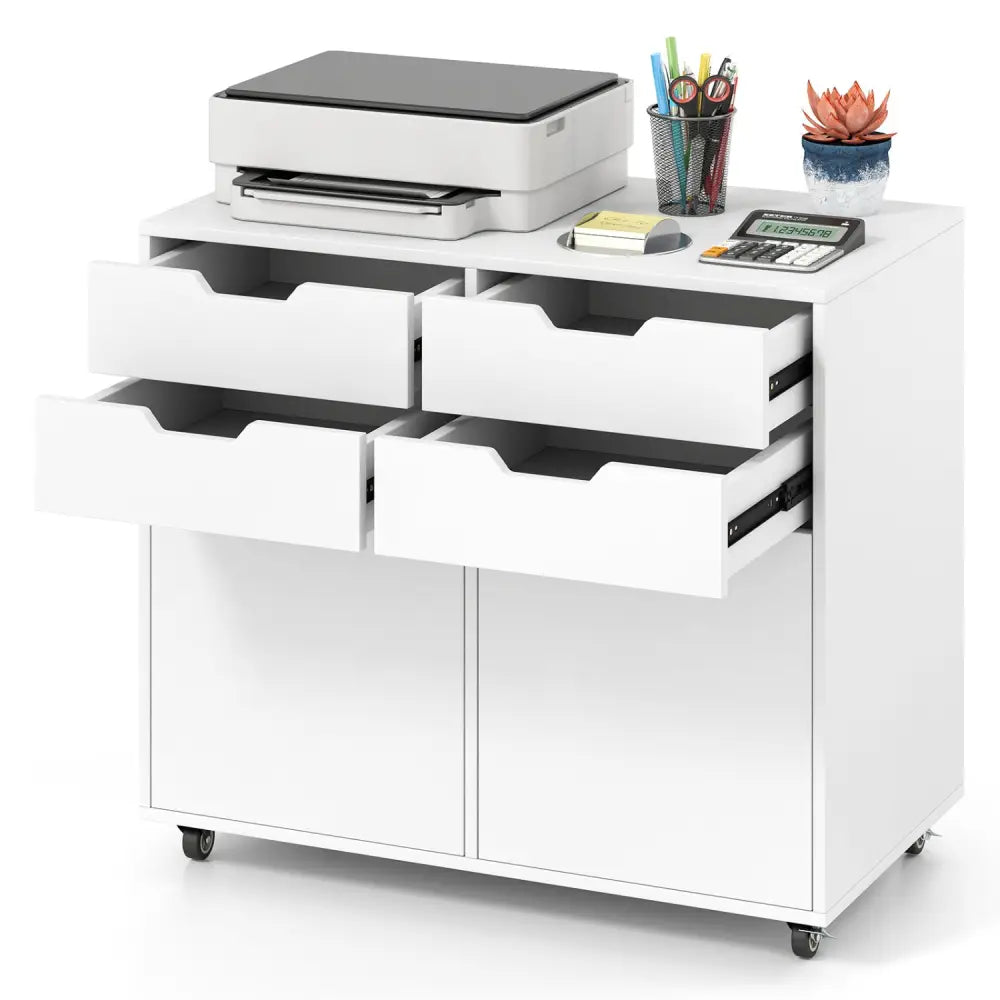 4 Drawer File Cabinet with Wheels for Home Office Organization-White - White - File Cabinets