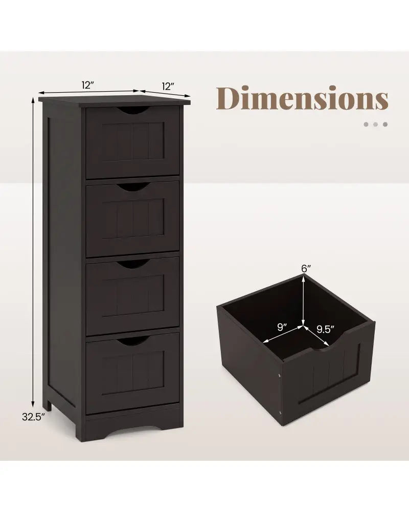 4-Drawer Freestanding Floor Cabinet with Anti-Toppling Device-Dark Brown - Dark Brown - Floor Cabinets