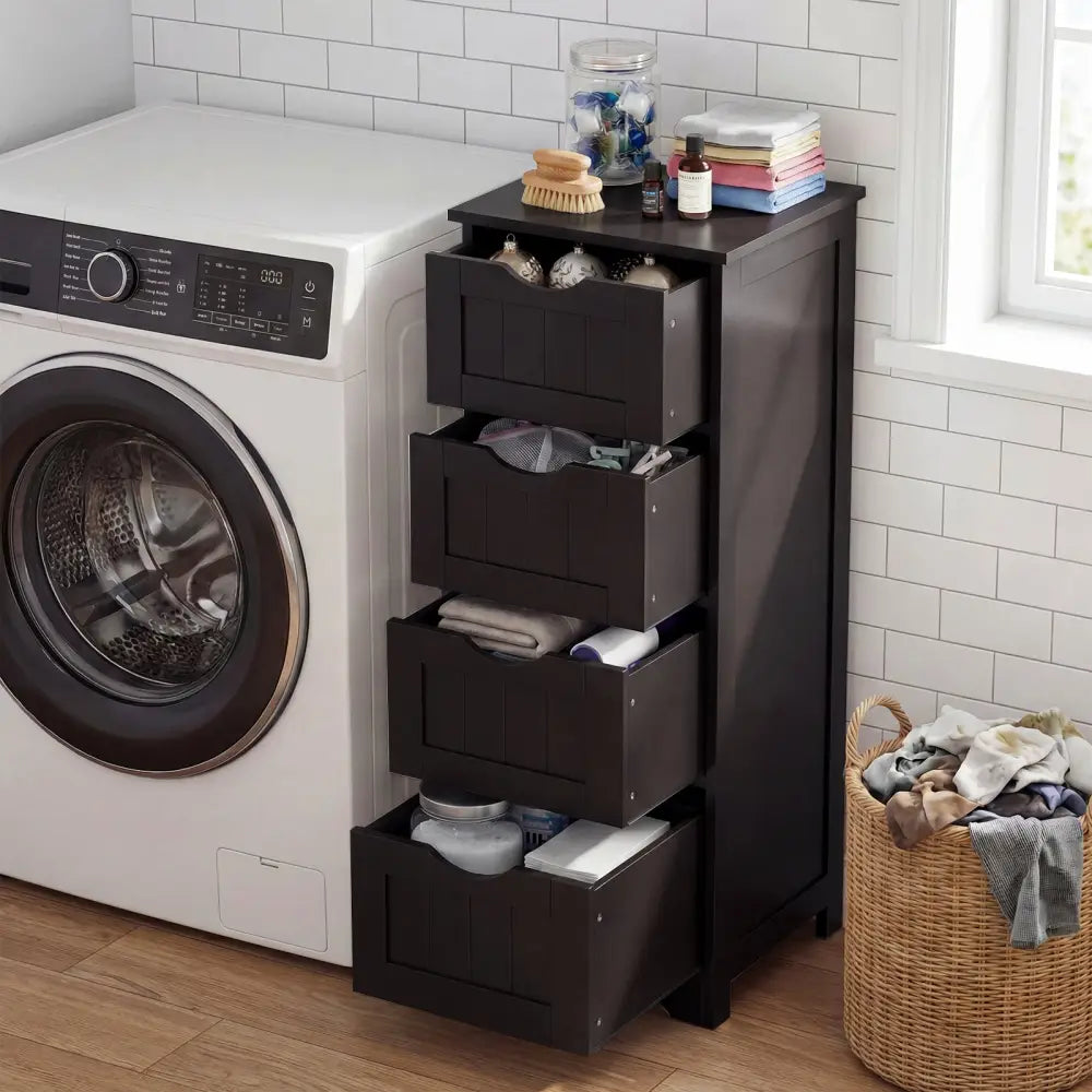 4-Drawer Freestanding Floor Cabinet with Anti-Toppling Device-Dark Brown - Dark Brown - Floor Cabinets