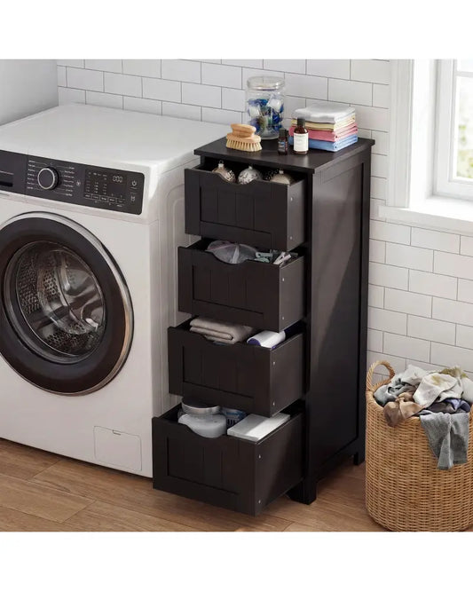 4-Drawer Freestanding Floor Cabinet with Anti-Toppling Device-Dark Brown - Dark Brown - Floor Cabinets