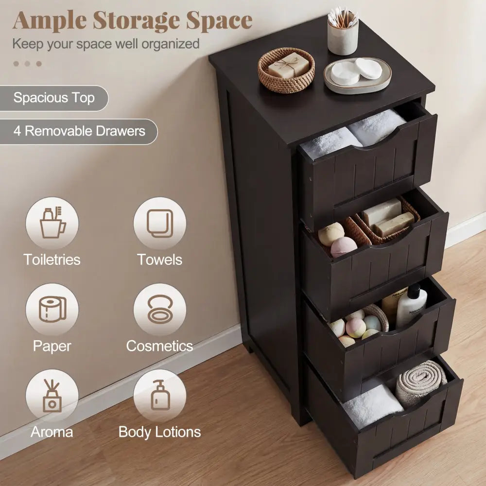 4-Drawer Freestanding Floor Cabinet with Anti-Toppling Device-Dark Brown - Dark Brown - Floor Cabinets