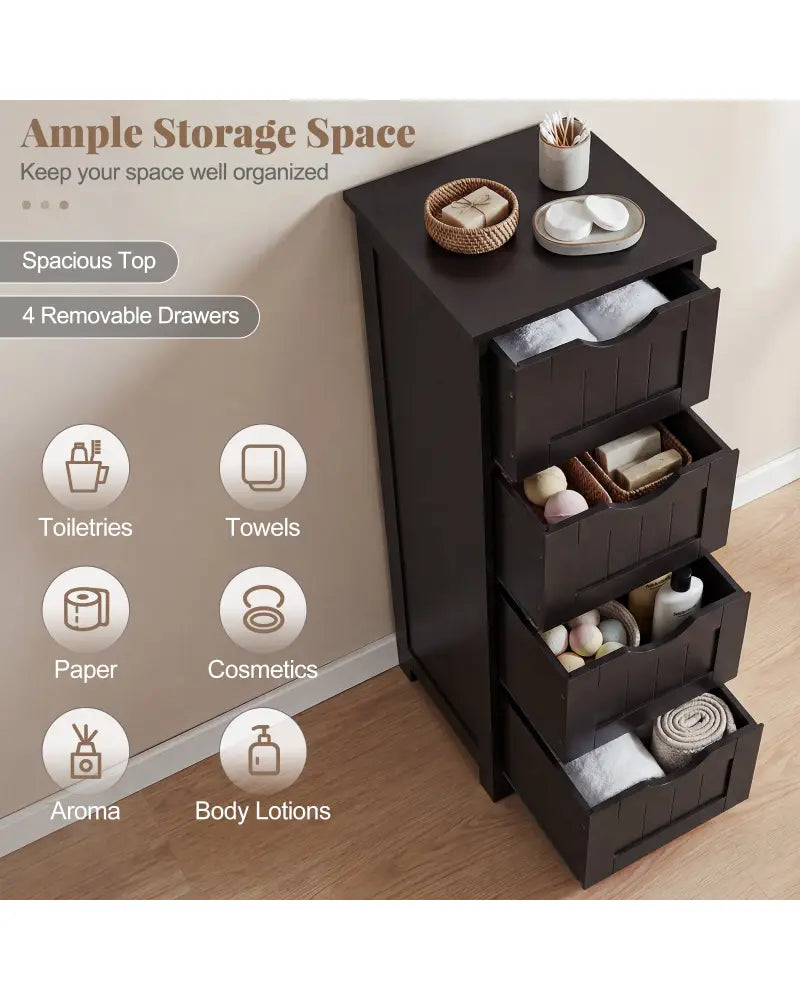 4-Drawer Freestanding Floor Cabinet with Anti-Toppling Device-Dark Brown - Dark Brown - Floor Cabinets