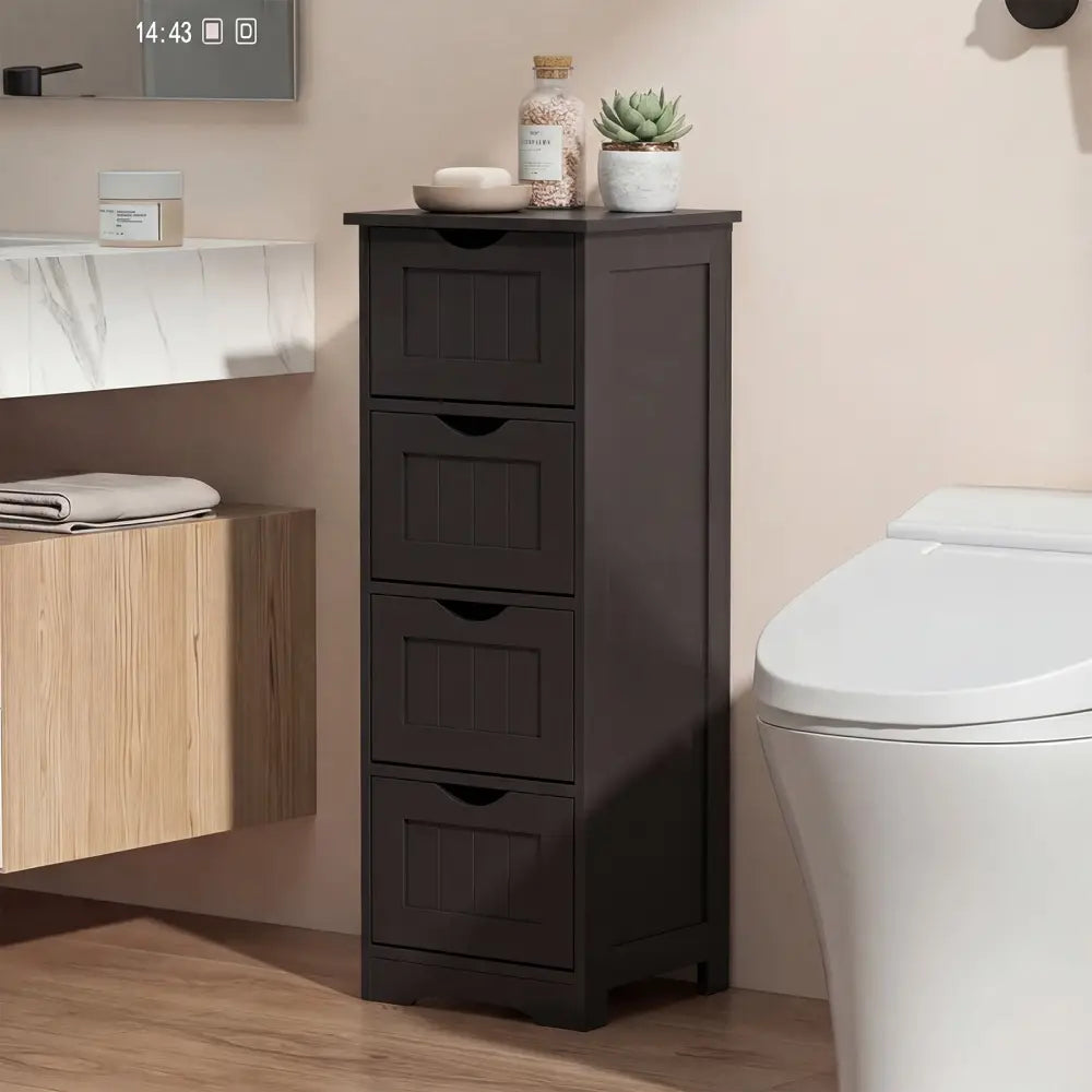 4-Drawer Freestanding Floor Cabinet with Anti-Toppling Device-Dark Brown - Dark Brown - Floor Cabinets